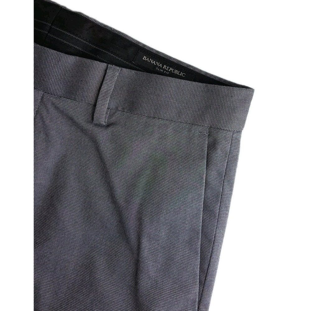 Banana Republic Pants Mens 31 x 30 Slim Fit Gray Flat Front CHECK Chino Stretch